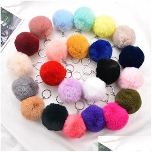 Porte-clés Longes MTI Couleur 8cm Imiter Boule de fourrure de lapin Porte-clés Pom Peluche Voiture Sac à main Porte-clés Pendentif Drop Livraison Mode Acce Otsgu