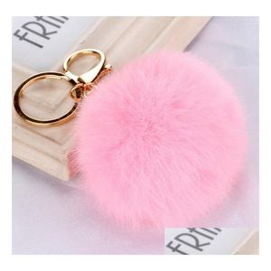 Keychains Lonyards Real Rabbit Fur Ball Keynchain Soft Lovely Gold Metal Key Chains Pom Pom P Car Clavage Caquage Boucles d'oreilles ACCESSOIRES DH3CB