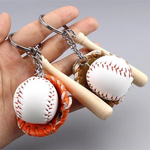 Llaveros Mini guante de béisbol de tres piezas Llavero de bate de madera Llavero de coche deportivo Anillo de regalo para hombre Mujer Hombre 11 cm, 1 pieza