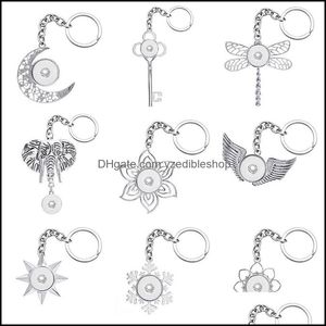 Porte-clés Noosa Mode Porte-clés Lune Fleurs Éléphant Ailes Cristal Strass Snap Porte-clés Ajustement 18Mm Boutons Keyrin Dhseller2010 Dhqal