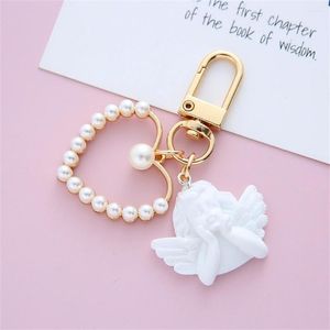 Llaveros perla corazón blanco resina Ángel chica carta llavero para mujer Vintage chapado en oro llaveros boda recuerdo regalo Accesorios