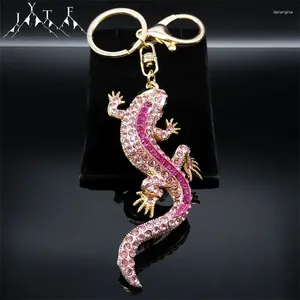 Keychains Hip Hop Hop Full Crystal Lizard Gecko Key Chains ALEAY RINOSO Fashion Animal Charms Anning Bag Accessorios de automóvil