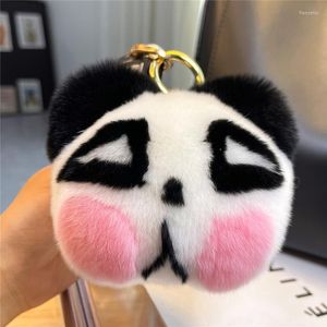 Porte-clés en peluche véritable fourrure de Rex porte-clés mignon ours enfants jouet femmes sac à main pendentif clé de voiture en métal anneau bijoux Panda ornements fille cadeau