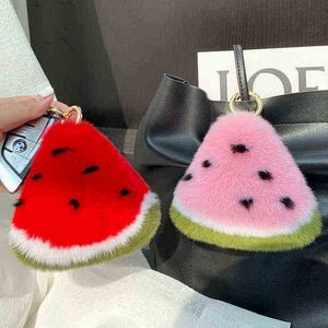 Llaveros Pelo de conejo fruta sandía llavero Corea forma de fruta de alta calidad llavero para bolsa de cuero clave accesorios de decoración T220909