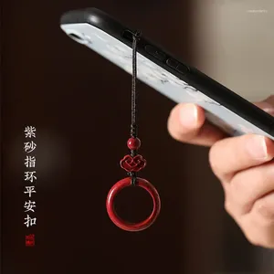 Keychains Retro Chinese Style Natural Cinnabar Keychain Téléphone fabriqué à la main Cérothes Pendants Cédeaux Cadeaux en gros