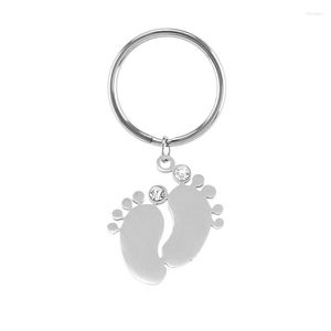 Porte-clés Risul en acier inoxydable porte-clés bébé pied charme avec strass anneau d'orteil personnaliser miroir poli en gros 100pcs