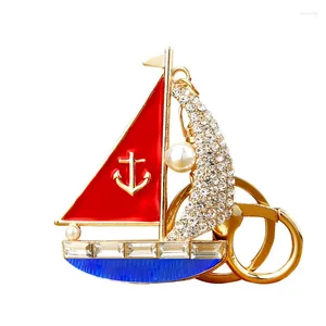 Porte-clés bateau à voile navire mignon pendentif à breloque strass cristal voiture sac à main porte-clés bijoux mariage créatif fête cadeau
