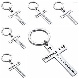 Porte-clés acier inoxydable Ldurian croix chrétienne pour femmes hommes Laser graver religieux porte-clés Bible verset porte-clés bijoux