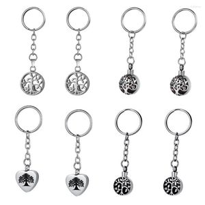 Keychains en acier inoxydable arbre de vie crémation bijoux rond urne pendentif hectarchain cendres du support commémoratif commémoratifs clés en gros en gros