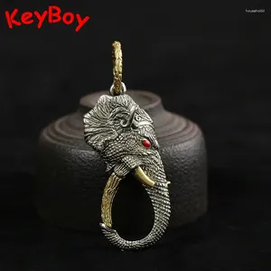 Porte-clés style thaïlandais blanc cuivre sauvage éléphant porte-clés rétro sculpté chanceux voiture porte-clés pendentif de bon augure haut de gamme hommes taille crochet cadeaux