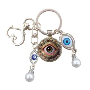 Llaveros Time Gem KC GoldKeychain Cowhide Evil Eye Key Ring Unique Women Jewelry Gift