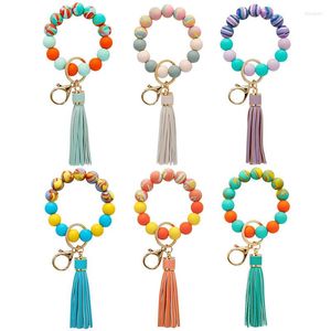 Porte-clés à la mode Silicone porte-clés clés gland bois perles Bracelet porte-clés pour femmes accessoires multicolore en gros bonne vente