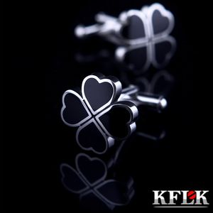 KFLK bijoux chemise française boutons de manchette pour hommes marque trèfle noir boutons de manchette gros boutons mariage invités de haute qualité