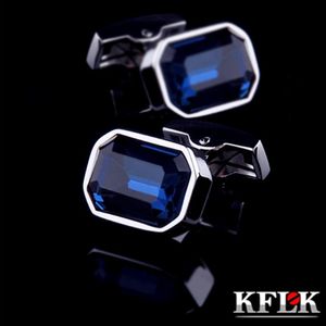 Kflk Jewelry Shirt Fashion Cuffers de manchette pour hommes Blue Crystal Cuff Link Luxury Wedding Groom Bouth Invités de haute qualité 240412