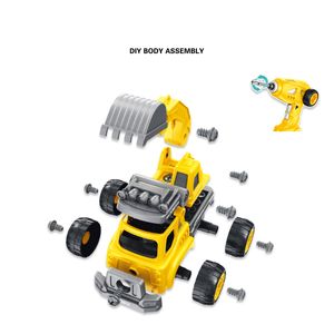 Kid 2.4G RC Excavator Model Toy, DIY Assembly with Electric Drill, Concrete Truck, Dump Truck, Crane, Bulldozer, for Xmas Party Birthday Gifts