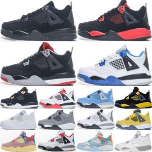 Chaussures pour enfants 4 Basketball 4S Baby Shoe Designer Black Cat Baskets Tout-petits Garçons Enfants Ciment Rouge Entraîneurs Militaires Kid Jeunes Nourrissons Filles Lightning Blue avec boîte