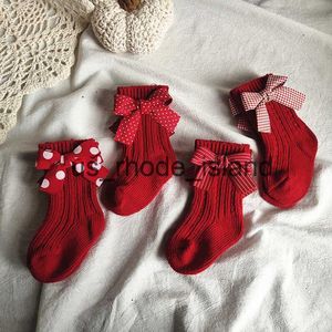 Niños bebés niñas hasta la rodilla niños algodón rojo lazo grande calcetín de Navidad calentadores de piernas de lana sólida niña niño pequeño suave para niños pequeños x0727