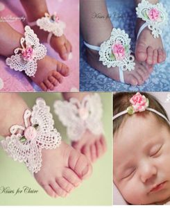 Enfants beau cadeau BalleenShiny 3 pièces bandeau fleur bébé filles pieds nus sandales cheveux pied accessoires élastique mode pied décor9306063