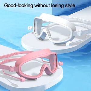Kids Big Frame Swimming Goggles with oreille Plugs Childrens Antifog Glasses Boys Girls Pool Beach Eyewear 240409
