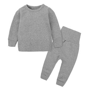 Pyjama en coton de couleur Pure pour enfants, T-Shirt et pantalon à manches longues, ensemble 2 pièces pour garçons et filles, vêtements de nuit pour enfants