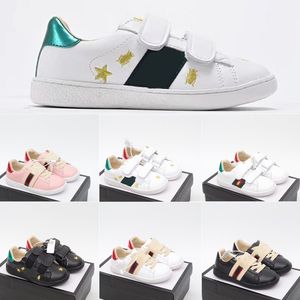 Zapatos estrella para niñas chirdren Italia Abeja Zapato casual Zapato de cuero plano blanco Raya roja verde Bordado deporte Serpiente tamaño 26-35