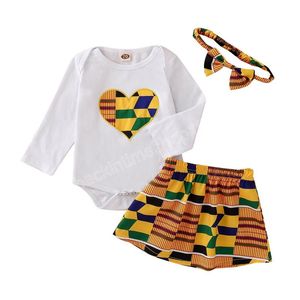 Ensembles de vêtements pour enfants filles, tenues de style africain pour nourrissons, hauts + jupes + nœud, 3 pièces/ensembles, vêtements d'été à la mode pour bébés