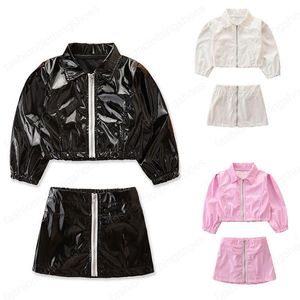 Ensembles de vêtements pour enfants filles tenues en cuir artificiel enfants fermeture éclair hauts + jupes en PU 2 pièces/ensemble été printemps automne mode Boutique bébé vêtements