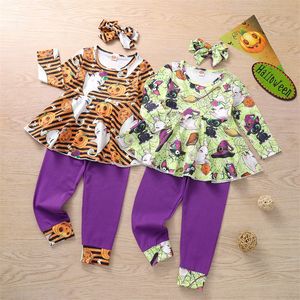 Conjuntos de ropa para niños Muchachas Halloween trajes niños calabaza fantasma vestido tops + pantalones + diadema 3pcs / set Primavera otoño moda boutique 1776 b3