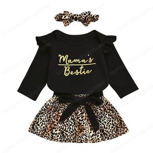 Ensembles de vêtements pour enfants tenues pour filles lettre pour bébé à volants manches volantes barboteuse hauts + jupes imprimé léopard + bandeau 3 pièces/ensemble mode d'été Boutique vêtements pour bébé