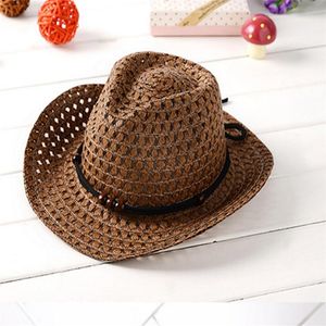 Sombrero de paja con cuentas de vaquero para niños, gorra con visera de playa al aire libre para el verano, envío gratis