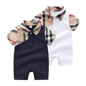 100% Cotton Short Sleeve Plaid Romper for Kids, Infant Clothing for Boys and Girls