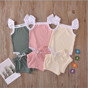 Ropa de diseñador para niños Conjuntos de ropa sólida de verano para niñas Niños Mamelucos de manga corta Pantalones cortos Trajes Monos de algodón de punto Calzoncillos de PP Pantalones B7573