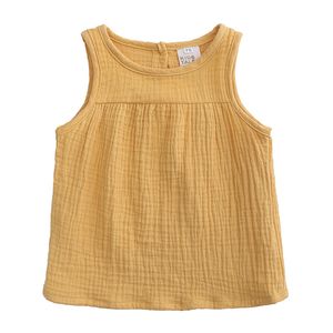 Vêtements de créateurs pour enfants filles t-shirts en coton lin enfants tops sans manches