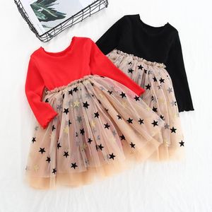 Abiti firmati per bambini Ragazze Tutu Abiti in pizzo Filato Star Vestito da festa per bambini Abiti da ragazza a maniche lunghe Boutique Abbigliamento per bambini DHW3823