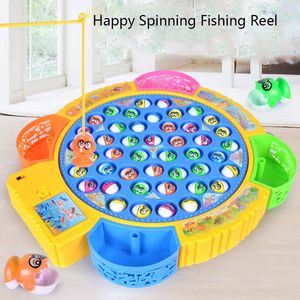 Kids Fishing Toys Electric Rotating Fishing Play Game Musical Fish Plate Set Magnetic Outdoor Sports Toys for Children Gifts 240108