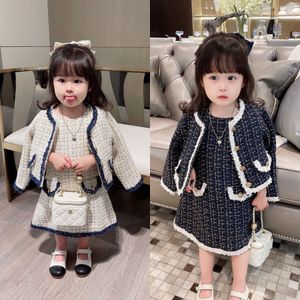 Enfants fille veste avec gilet robe ensembles automne bébé filles manteaux costumes vêtements tenue pour enfants