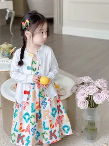 Kids Girl sets Summer Baby Girls Tricot Cardigan + Rainbow Color Robe tenue Toddler pour enfants Vêtements