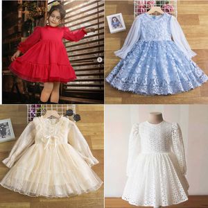 Enfants filles automne printemps robe petite fille vêtements décontractés enfants robes de soirée maille broderie vêtements 3-8y vêtements floraux G1026