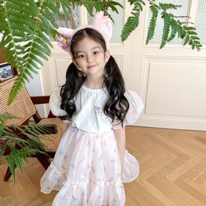 Enfants filles ensembles T-shirt en coton avec jupes bébé 2 pièces/costumes enfants rose dentelle tenues de fête vêtements