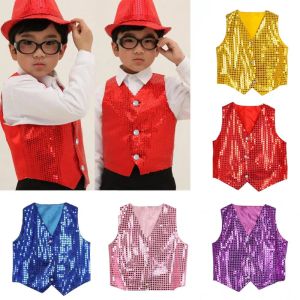 Gilet de danse à paillettes scintillantes pour enfants, gilet pour garçons et filles, T-Shirt de danse pour spectacle sur scène de Jazz Hip-hop