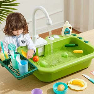 Fregadero de cocina para niños, juguetes, lavavajillas eléctrico, juguete con agua corriente, juego de simulación, comida, juguete de pesca, juego de rol, regalo para niñas 240112