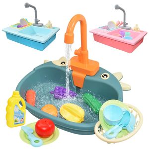 Kids Kitchen Sinie Toys Simulation Electric Dishwasher Mini Food Food Food Play House Toy Set Children Role Girl 240407