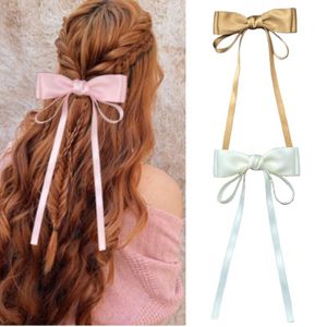 Kids Long Ruban Bows Épingles à cheveux Clip de printemps pour les femmes Girls Satin Bow Barrets Hair Clip Boutique Enfants Accessoires Princesse Z7889