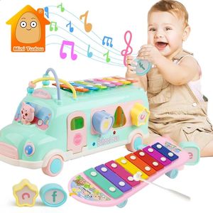 Niños música autobús juguetes instrumento xilófono piano encantador cuentas bloques clasificación aprendizaje educativo bebé para niños 240131