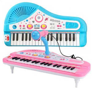 Kids Music Toy Piano Keyboard 37 Keys Pink Electronic Musical Multifunctional Instruments with Microphone My First Pinao 240124