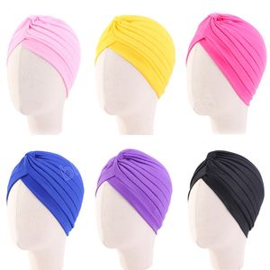 Niños Ruffle Turban Infant Baby Beanie Head Wrap Soft Indian Boys Girls Cap para 1-5 años de edad Color sólido Bonnet Hat