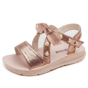 Enfants sandales filles chaussures d'été mode Sequin perle arc princesse sandales talons plats enfants fille chaussures EU 26-36 210713