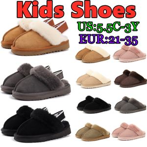 Enfants bébé Australie Pantoufle Funkette pantoufles chaussures pour tout-petits Fluff Yeah Slide tongs garçons filles en peau de mouton en daim enfants plate-forme en peau de mouton doublée chaussure coulissante