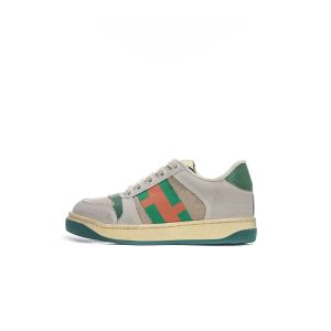 Zapatos para niños Zapatos para niños pequeños Screener Sneaker Beige Mantequilla Zapatos de cuero sucio Diseñadores italianos Vintage Rojo y verde Bebé Niños Zapatillas de deporte Goma