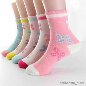 Calcetines para niños 5 par/lote primavera otoño calcetines de alta calidad para niñas calcetines de algodón de Color caramelo con mariposas para niñas de 3 a 12 años